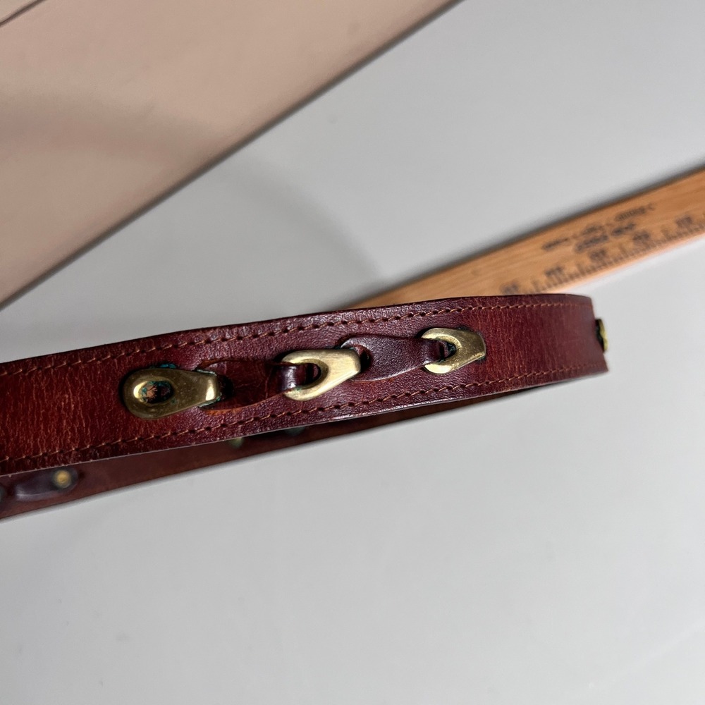 Fossil Vintage Brown Leather Belt Brass Link Hardware 98650M Size Medium - Picture 8 of 9
